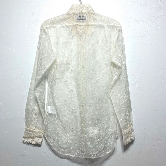 Thom Browne Dog & Floral Silk Button Up White Long Sleeve Blouse Top sz Small - Picture 10 of 10
